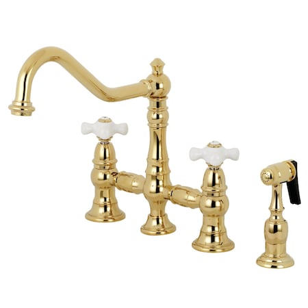 Kingston Brass KS3272PXBS Restoration 8" Bridge Kitchen Faucet W/Sprayer, Brass KS3272PXBS